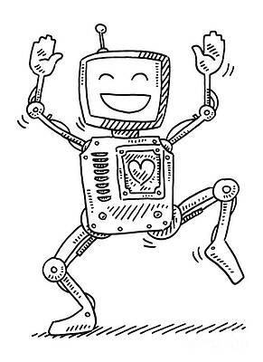 Cute Cartoon Robot Character Drawing Drawing by Frank Ramspott