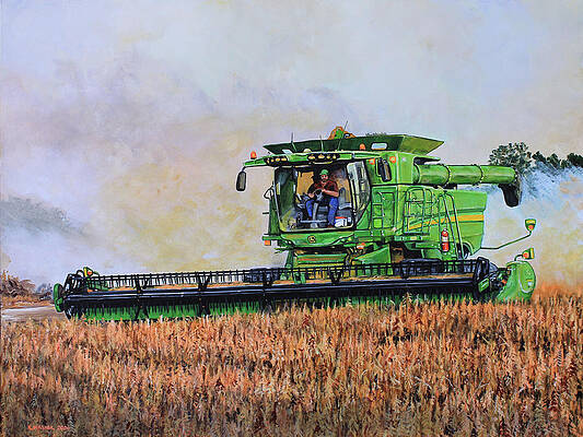 Wall Art - Painting - Harvesting Soybeans by Karl Wagner