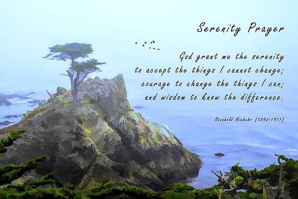 Wall Art - Photograph - Hazy Day at Lone Cypress Serenity Prayer WtrClrVer by Floyd Snyder