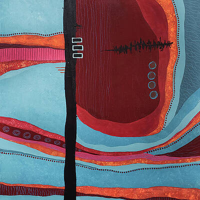 Wall Art - Painting - HEARTBEAT DEUX Abstract In Red and Aqua Blue by Lynnie Lang
