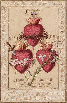 Catholic Hearts of the Holy Family Sacred Heart Immaculate Heart Drawing by  Beltschazar - Fine Art America