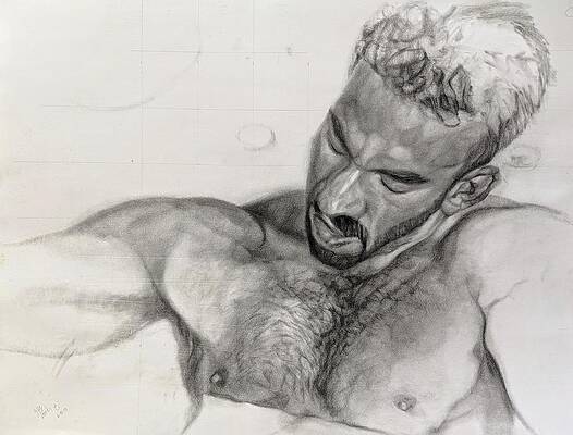 1-Michelangelo, nude, nude drawing, charcoal drawing, figure