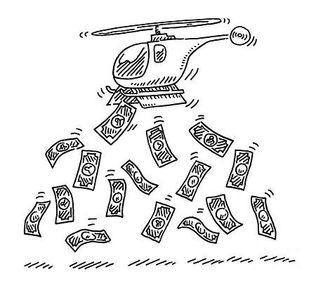 Wall Art - Drawing - Helicopter Money Concept Drawing by Frank Ramspott