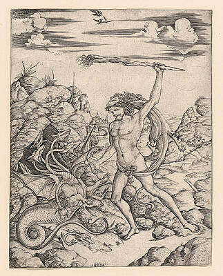 Hercules And The Hydra Print by Cristofano di Michele Martini