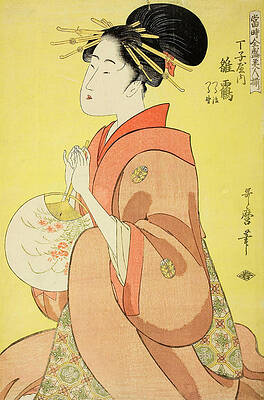 Wall Art - Painting - Hinazuru of the Chojiya, Whose Attendants Are Tsuruji and Tsuruno -Chojiya uchi Hinazuru, Tsuruji... by Kitagawa Utamaro