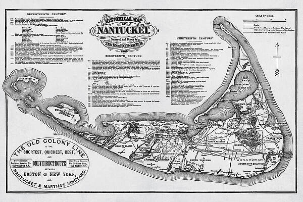 Wall Art - Drawing - Historical Map of Nantucket 1869 Black and White  by Carol Japp