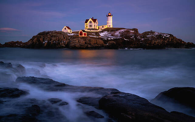 Holiday Lights,Nubble Lighthouse by Michael Hubley Holiday Lights,Nubble Lighthouse by Michael Hubley