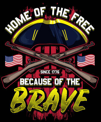 Wall Art - Drawing - Home of Free Because of Brave Since 1776 American Flag by Kanig Designs
