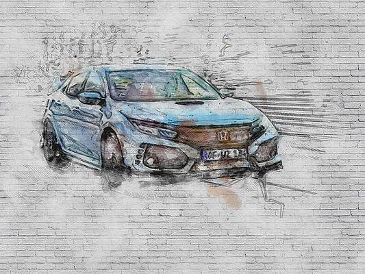 Black water color used for rendering this drawing of a Honda Civic  Personal reference photo taken