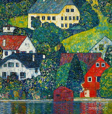 Wall Art - Painting - Houses at Unterach on the Attersee by Alexandra Arts