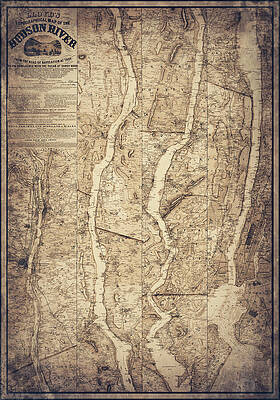 Wall Art - Drawing - Hudson River Lloyd's Vintage Topographical Map 1864 Sepia by Carol Japp