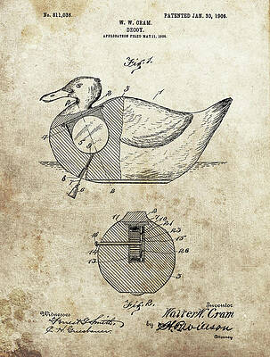 Wall Art - Drawing - Hunting Duck Decoy Patent by Dan Sproul