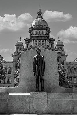 Wall Art - Photograph - Illinois state capitol in Springfield, Illinois with Abraham Lincoln statue in black and white by Eldon McGraw