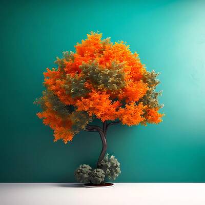 Wall Art - Digital Art - Image of a single tree against a bold color background No 1 by Andre Petrov