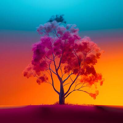 Wall Art - Digital Art - Image of a single tree against a bold color background No 2 by Andre Petrov