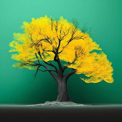 Wall Art - Digital Art - Image of a single tree against a bold color background No 3 by Andre Petrov