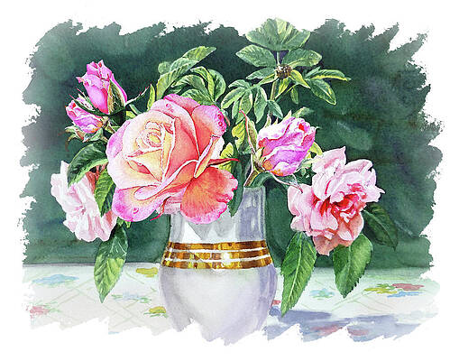 Impulse Of Nature Watercolor Roses In Vase Bouquet Free Brush Strokes XI by Irina Sztukowski Impulse Of Nature Watercolor Roses In Vase Bouquet Free Brush Strokes XI by Irina Sztukowski