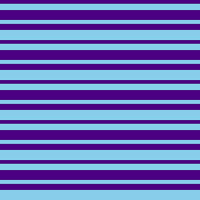 [ Thumbnail: Indigo and Sky Blue Colored Stripes Pattern Metal Print ]
