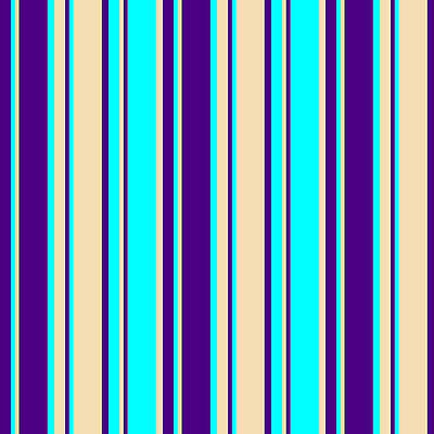 [ Thumbnail: Indigo, Aqua, and Tan Colored Striped Pattern Framed Print ]