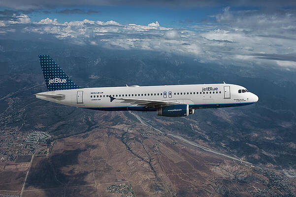 Wall Art - Mixed Media - Inflight View of a jetBlue Airbus A320 by Erik Simonsen