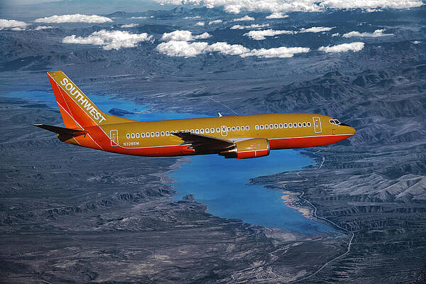 Wall Art - Mixed Media - Inflight View of a Southwest Airlines Boeing 737-3H4 by Erik Simonsen