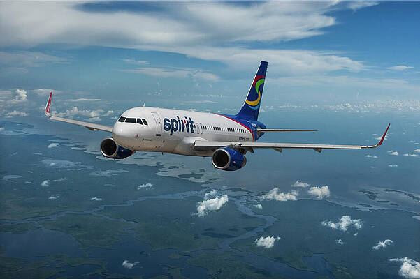 Wall Art - Mixed Media - Inflight View of a Spirit Airlines Airbus A320 over Coastline by Erik Simonsen