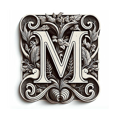  Digital Art - Initial Letter M Logo, ornate calligraphy alphabet by A Fachtali
