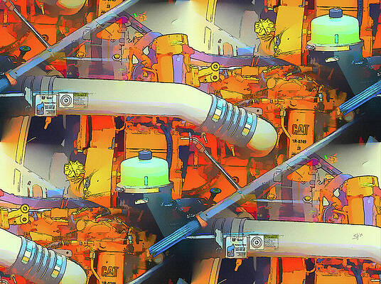 Wall Art - Mixed Media - Inside a Diesel Engine Abstract  by Shelli Fitzpatrick