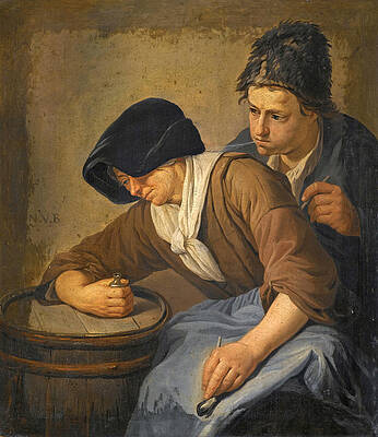 Interior With A Man And A Woman Smoking Print by Norbert van Bloemen
