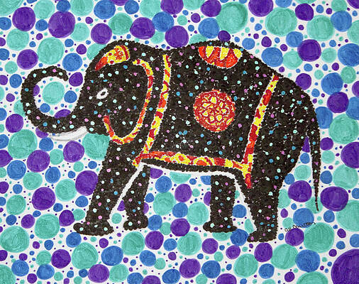 Wall Art - Drawing - Irrelephant Bright Pen and Ink Circles Drawing of an Elephant by Ali Baucom