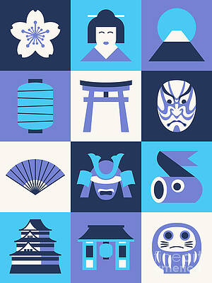 Wall Art - Digital Art - Japan Pattern - Indigo by Organic Synthesis