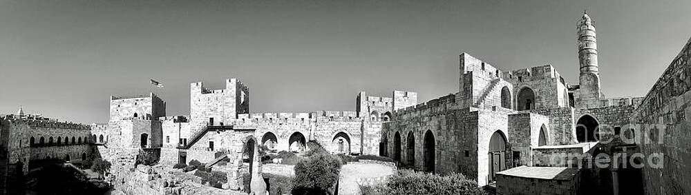 Wall Art - Photograph - Jerusalem Citadel Garden BW Panorama  by Joseph Anthony Quattromini
