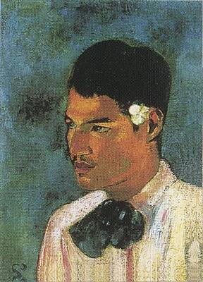 Wall Art - Painting -  Jeune homme a la fleur Tahitian Boy with Hair Ornament of Flower by Master Style