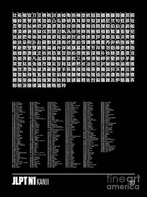 Wall Art - Digital Art - JLPT Kanji Chart 18x24 N1 Part 3/3 801-1136 Black by Organic Synthesis