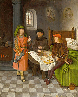 Joseph Explaining The Dreams Of The Baker And The Cupbearer Print by Attributed to Jan Mostaert