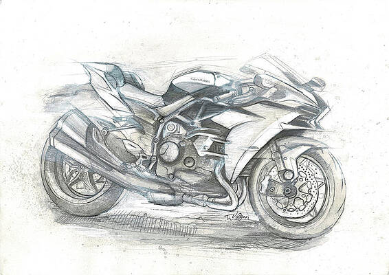 Harsh Patel - pencil drawings of vintage bikes