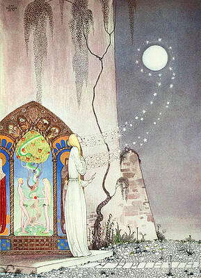 Wall Art - Drawing - Kay Nielsen illustrations - The Lassie and her Godmother, escape of the Moon by Kay Nielsen