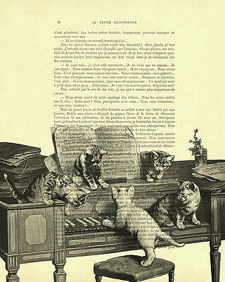 Wall Art - Digital Art - Kittens playing the piano in black and white by Madame Memento