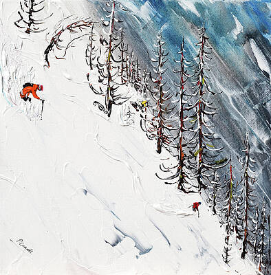 Wall Art - Painting - Ski Print La Grave Skiing in the Trees by Pete Caswell