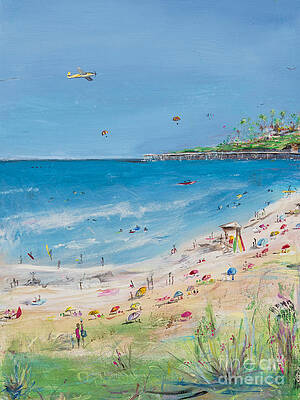 Wall Art - Painting - La Jolla Beach- abstract Landscape- triptych 3 by Patty Donoghue