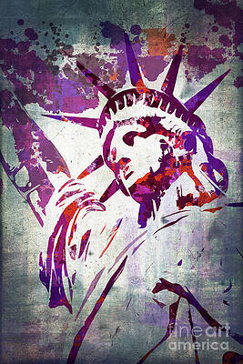 Wall Art - Painting - Lady Liberty in purple by Delphimages Photo Creations