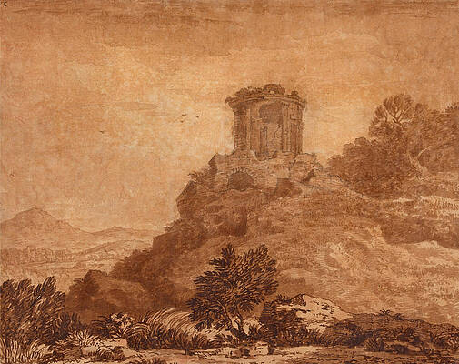 Landscape with a Ruined Temple Print by Alexander Cozens