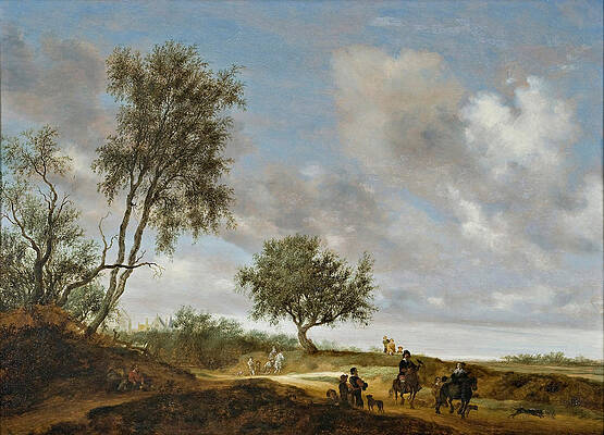 Landscape with Hunting Party Print by Salomon van Ruysdael