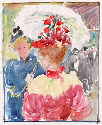 Wall Art - Painting - Large Boston Public Garden Sketchbook Two women conversing on the street. by Maurice Brazil Prendergast