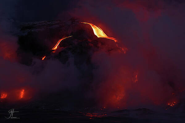Lava into Ocean Hawaii 3 Print by Jim Thompson