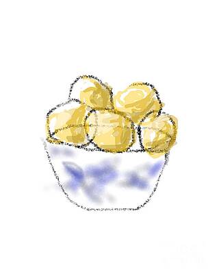Wall Art - Drawing - Lemons and Bowl  by Vesna Antic