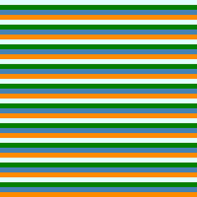 [ Thumbnail: Light Cyan, Green, Blue, and Dark Orange Colored Stripes Pattern Metal Print ]