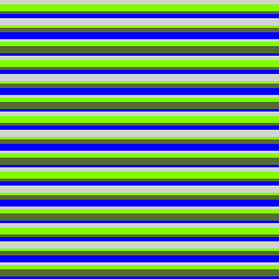 [ Thumbnail: Light Gray, Chartreuse, Dark Olive Green, and Blue Colored Lines/Stripes Pattern Metal Print ]