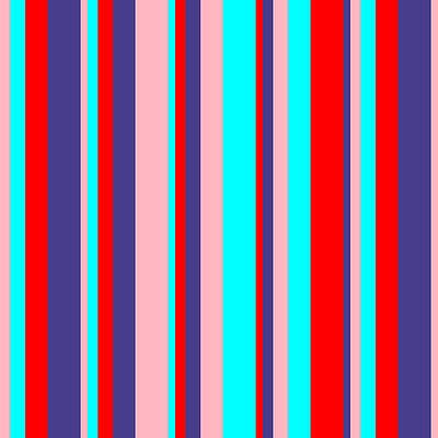 [ Thumbnail: Light Pink, Cyan, Red, and Dark Slate Blue Colored Lines/Stripes Pattern Art Print ]