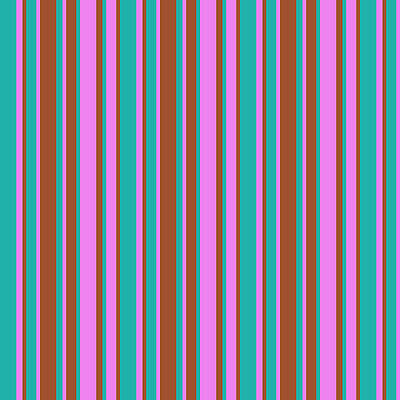 [ Thumbnail: Light Sea Green, Violet, and Sienna Colored Stripes Pattern Art Print ]